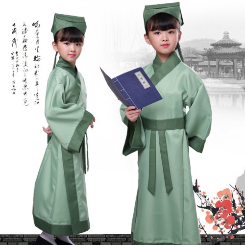 Hanfu chinese folk dance costumes for boy kids traditional Confucius school performance uniforms dress